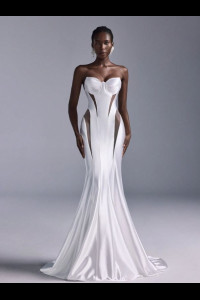 E507 White Satin Fishtail Dress